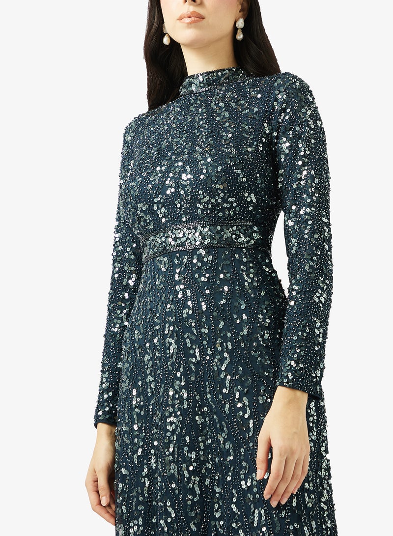 MARYISA High Neck Sequin Maxi Dress - Image 3